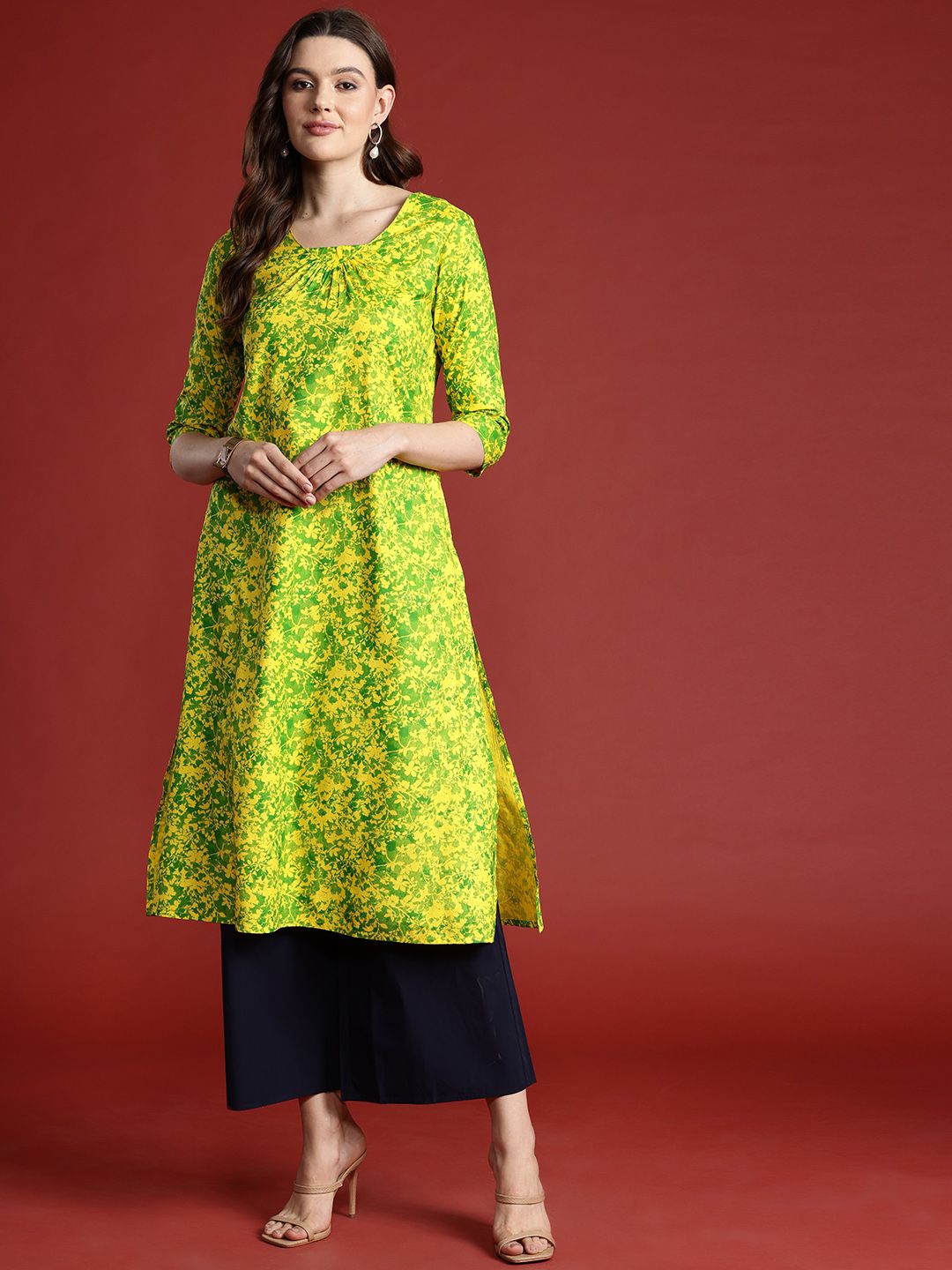 all about you Printed Pleated Straight Kurta