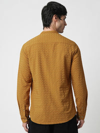 VASTRADO Men Classic Band Collar Textured Slim Fit Casual Shirt