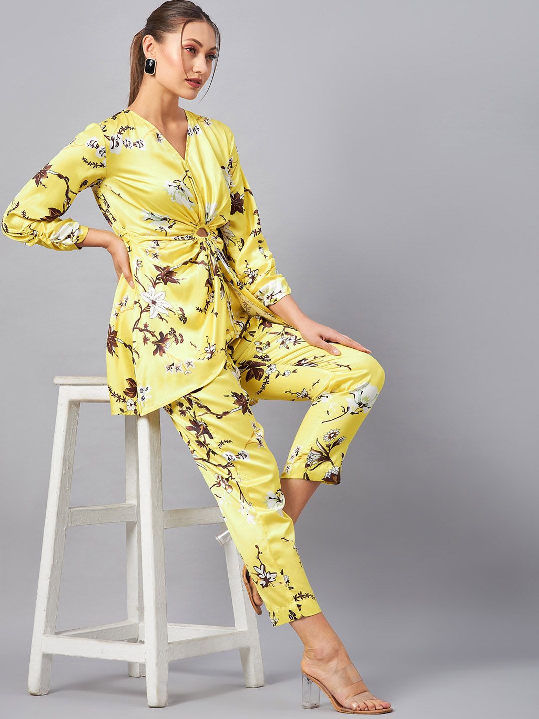 Antheaa Floral Printed V-Neck Tunic With Trousers Co-Ords