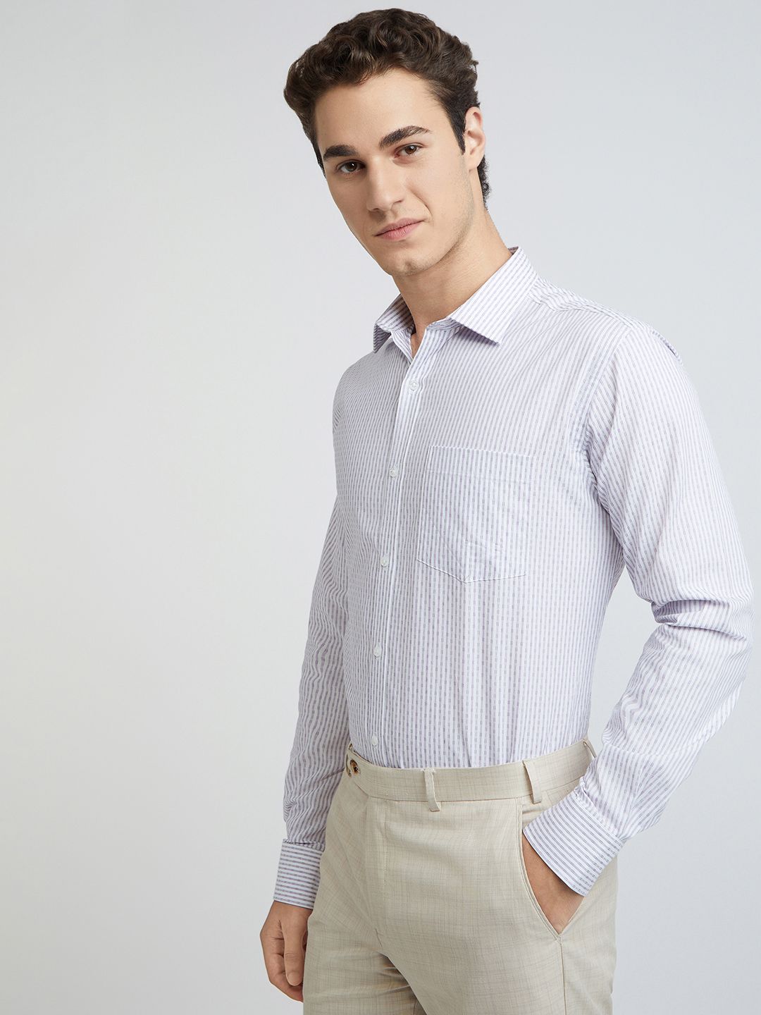 Park Avenue Men Slim Fit Vertical Stripes Opaque Pure Cotton Formal Shirt