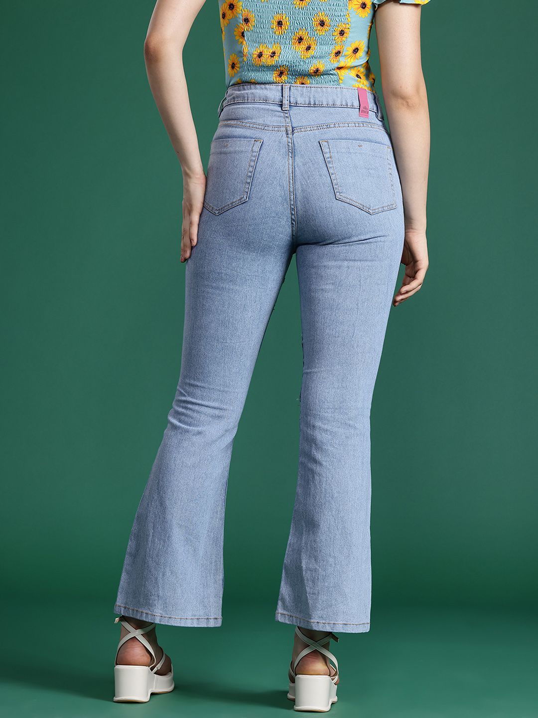 DressBerry Women Patch Detail Slim Flared Fit Stretchable Jeans