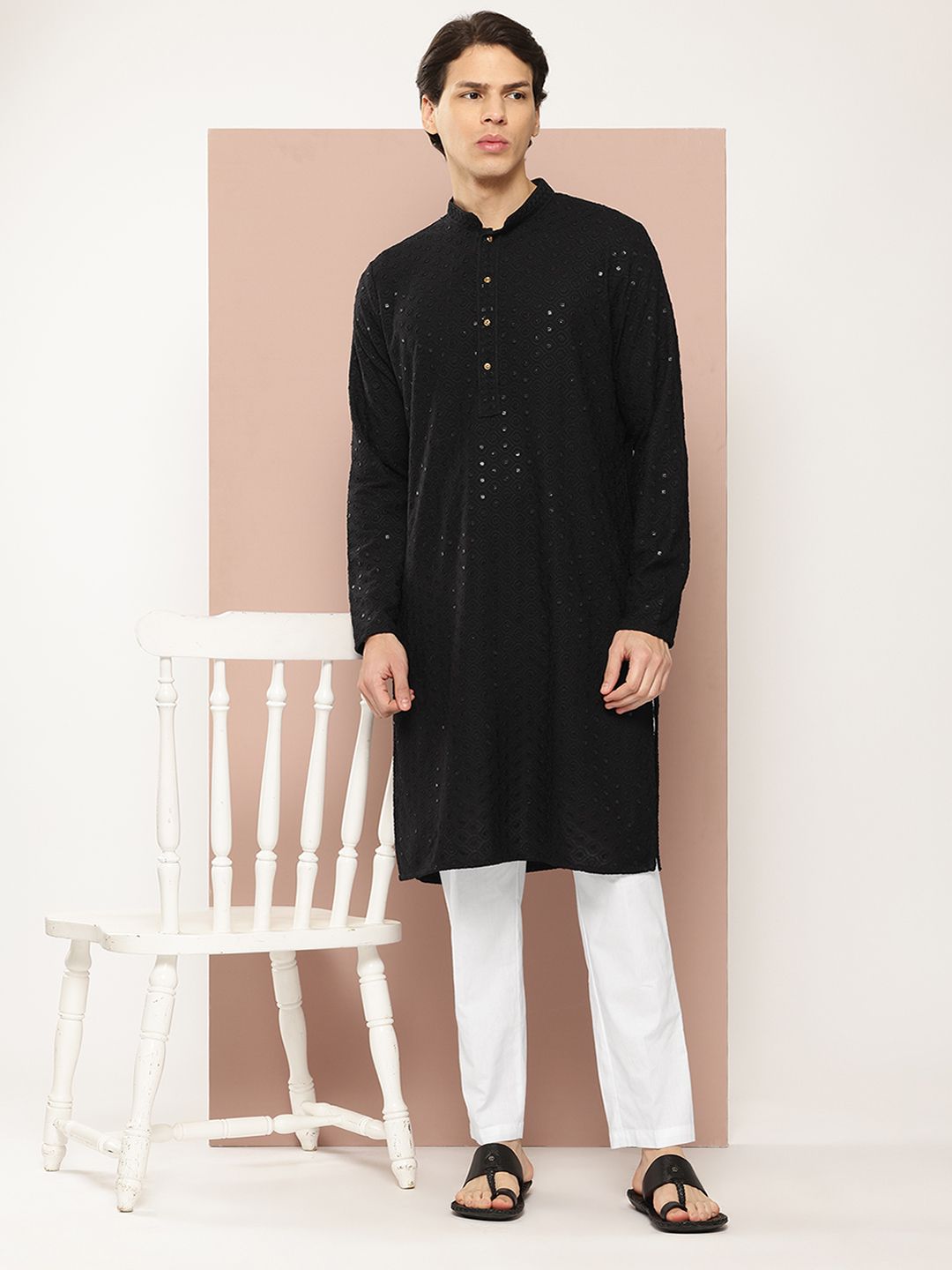 See Designs Men Embroidered Sequinned Kurta with Pyjamas