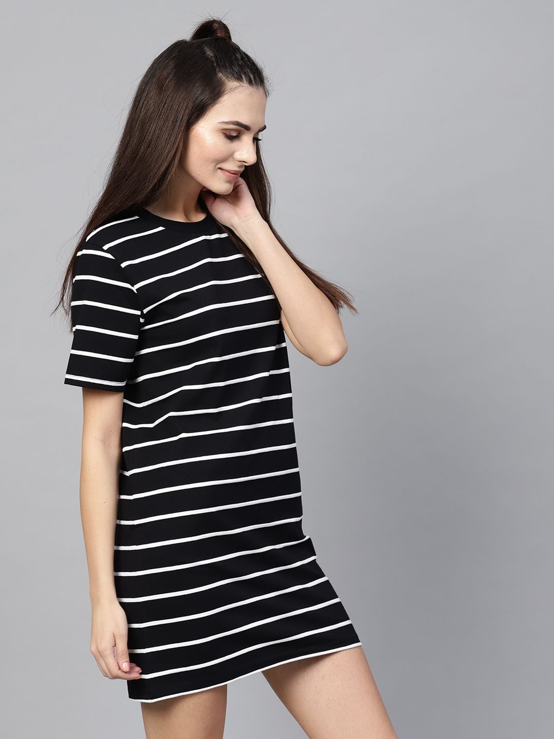 SASSAFRAS Black & White Striped T-shirt Dress