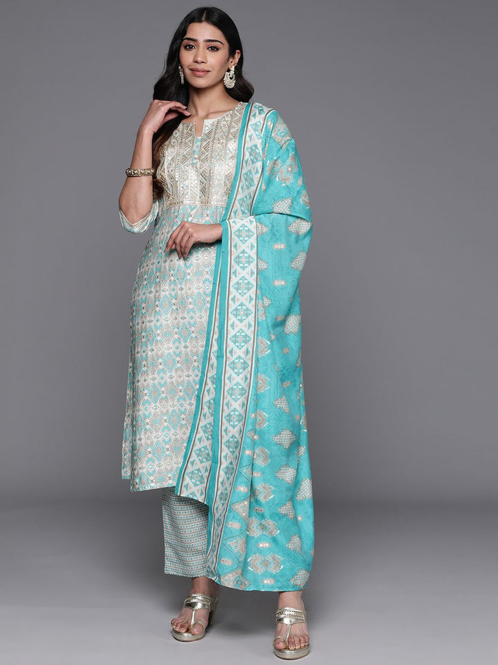 Libas Ethnic Motifs Printed Regular Sequinned Kurta with Palazzos & Dupatta