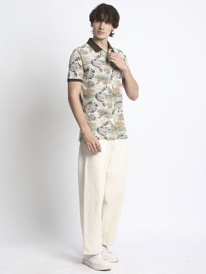 THE BEAR HOUSE Tropical Printed Polo Collar Pure Cotton T-Shirt