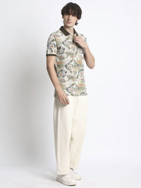 THE BEAR HOUSE Tropical Printed Polo Collar Pure Cotton T-Shirt