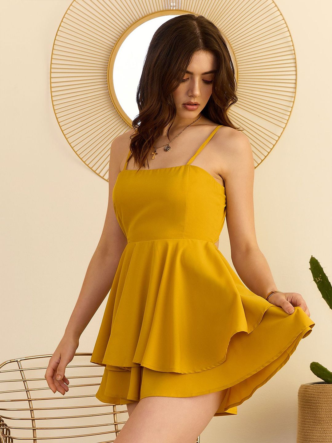 Berrylush Shoulder Straps With Layered Playsuit