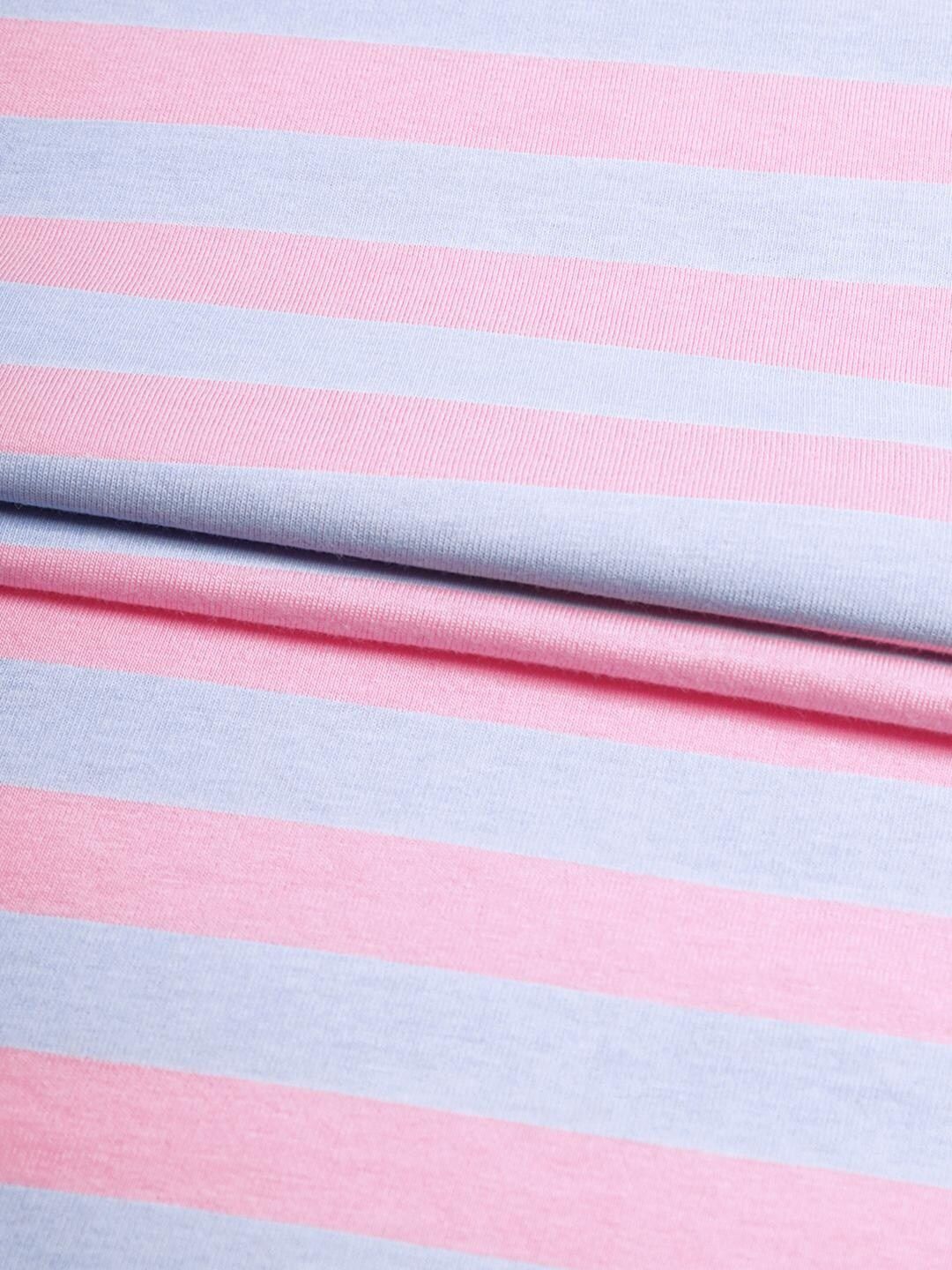 Bewakoof Men Pink & Blue Striped Pure Cotton Oversized T-shirt