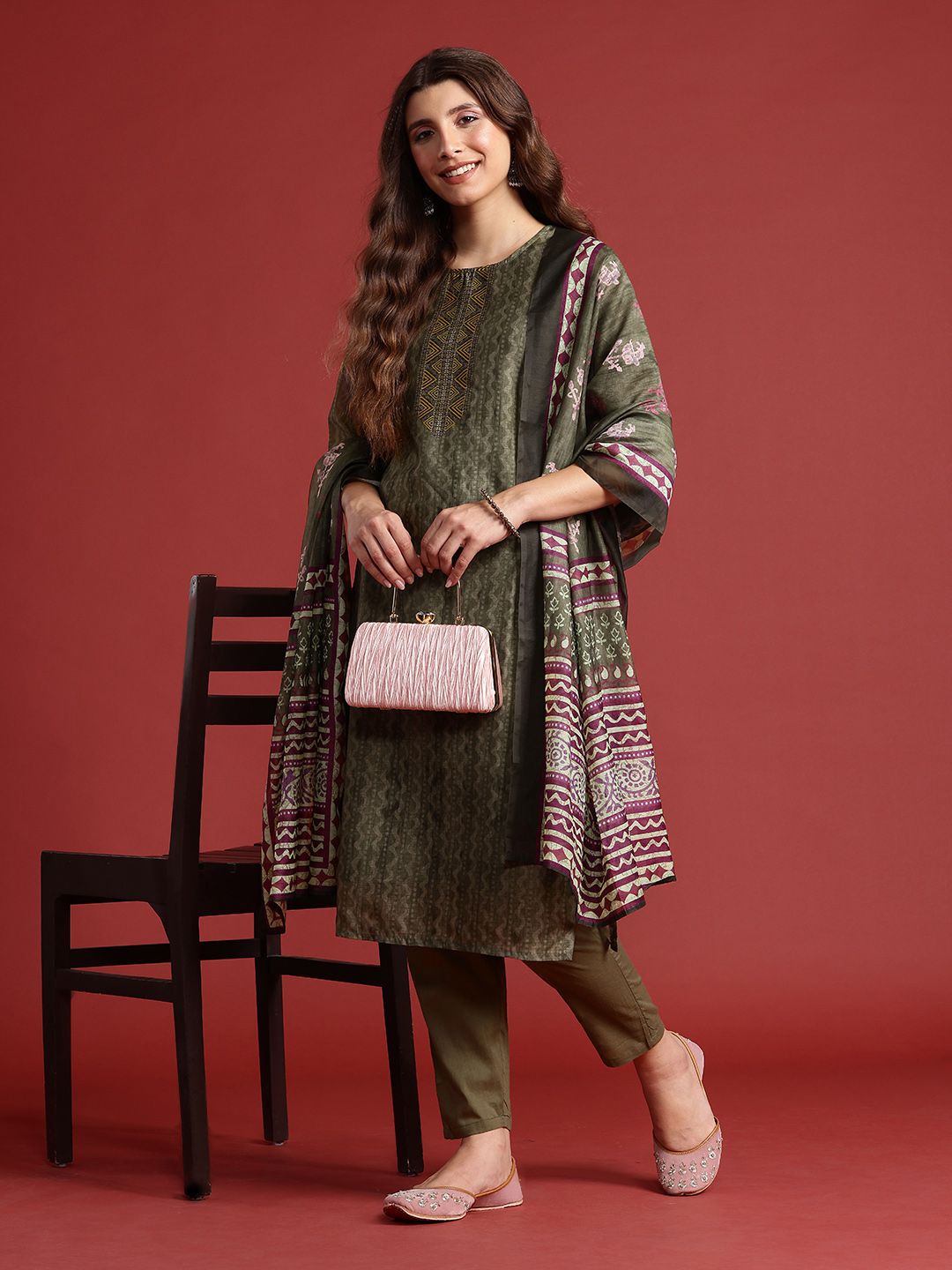 Anouk Printed Regular Kurta with Trousers & Dupatta