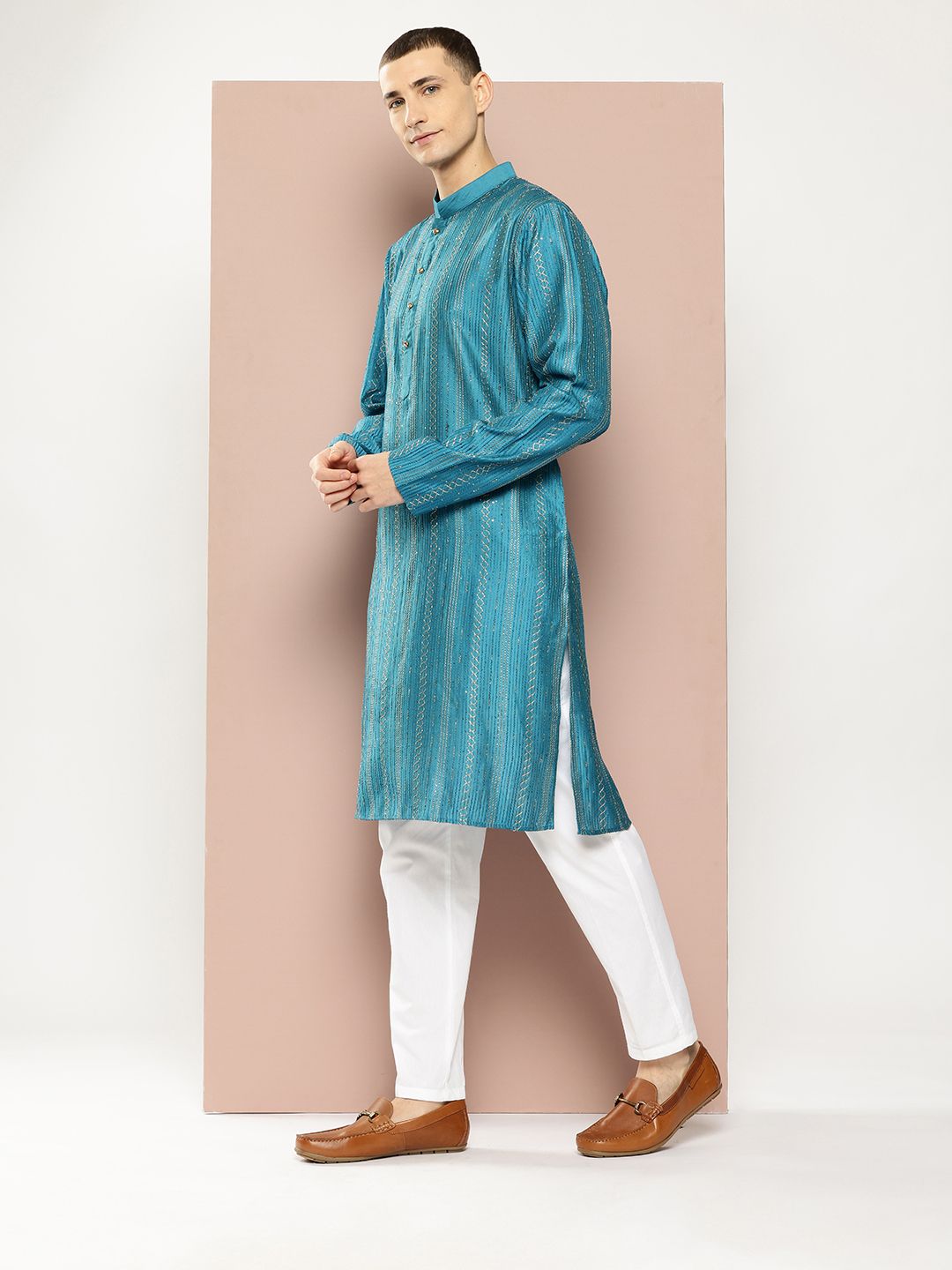 See Designs Sequined Woven Design Chanderi Silk Kurta with Pyjamas