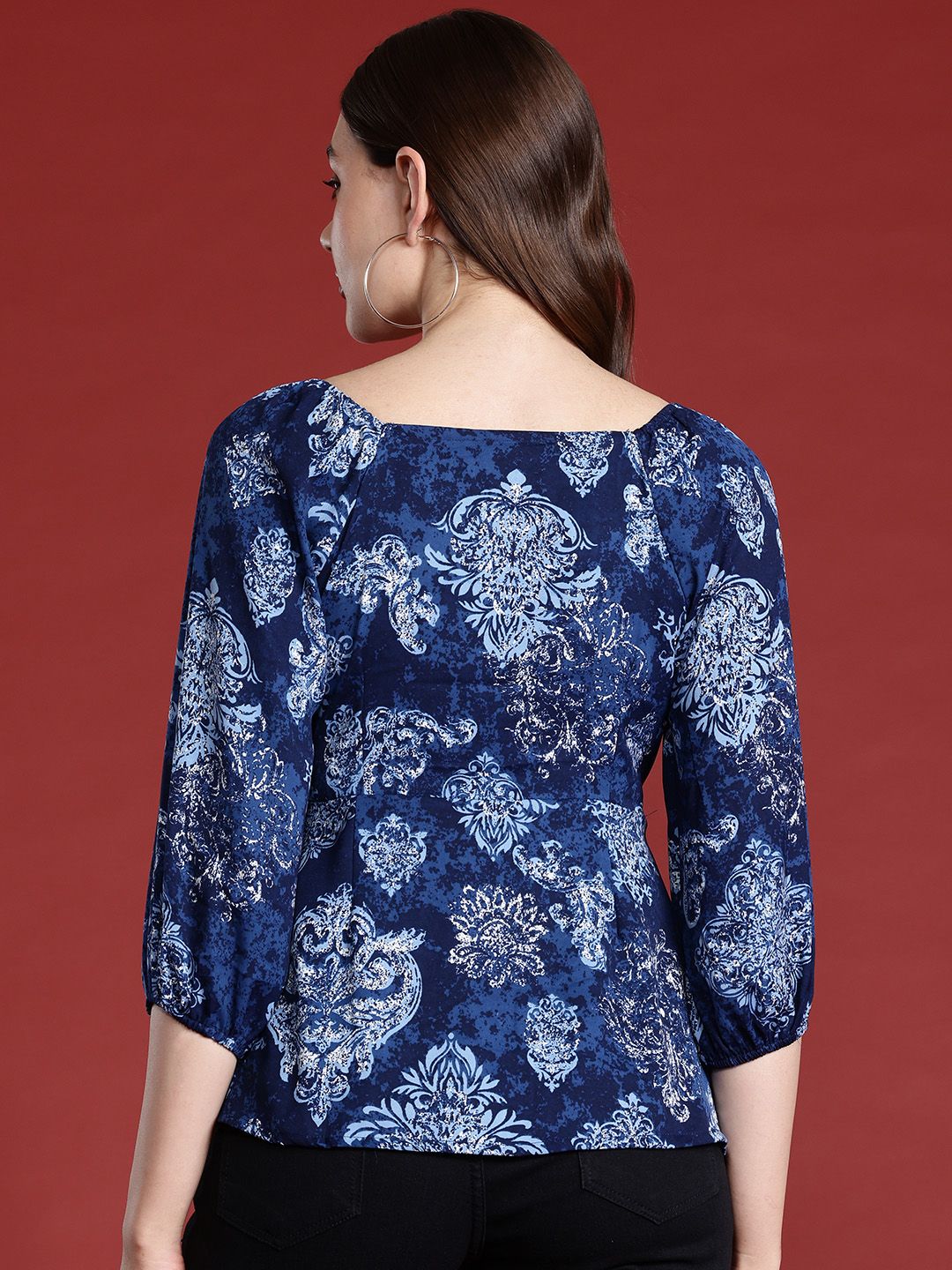 all about you Ethnic Print Puff Sleeve Top