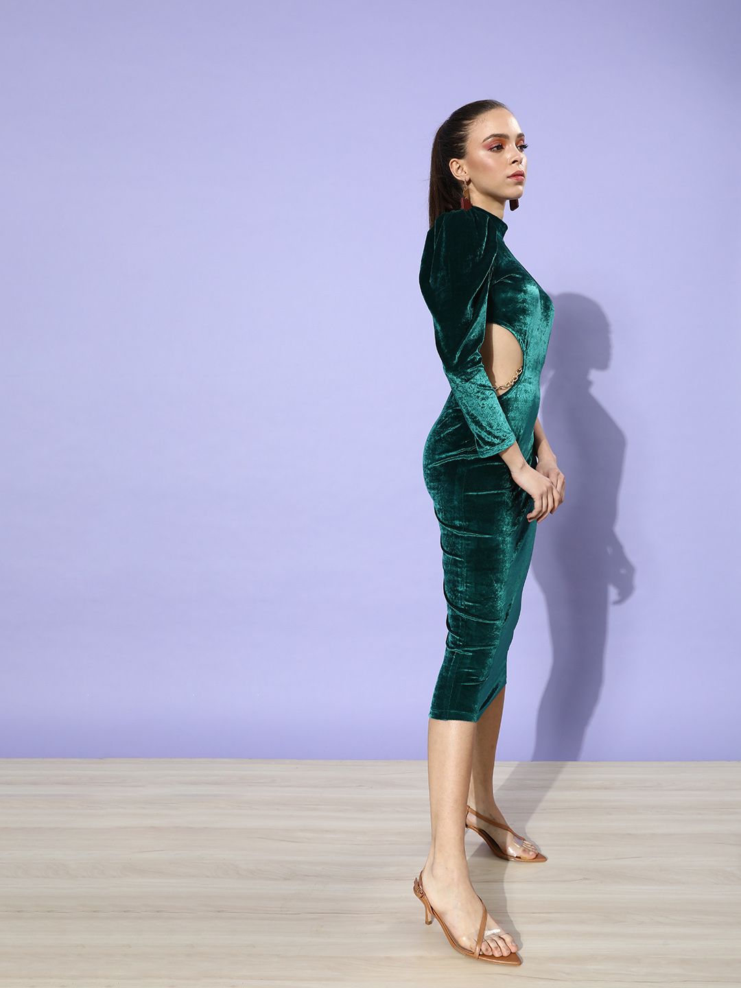 STREET 9 Women Green Solid Velvet Dress