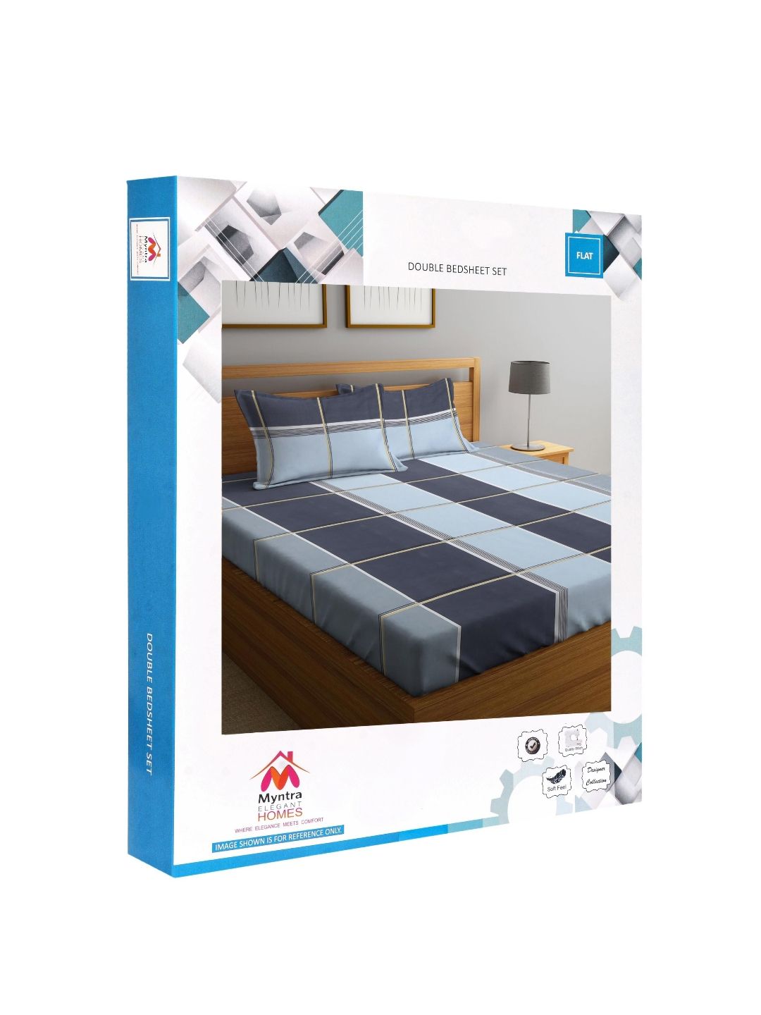 Myntra Elegant Homes Biru Laut & Hitam Bercetak Set Cadar King 300 TC 2.50 m x 2.20 m