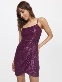 AND Purple Embellished Sheath Mini Dress