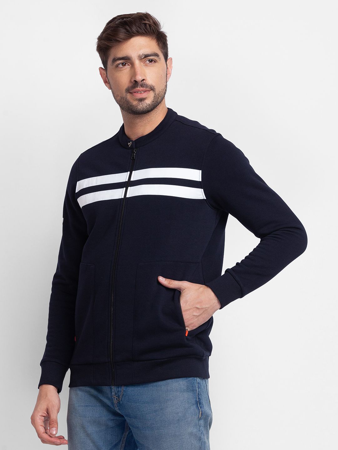SPYKAR Striped Front-Open Sweatshirt
