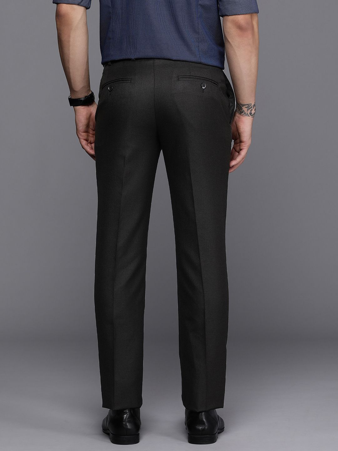 Raymond Men Textured Slim Fit Mid-Rise Formal Trousers
