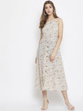 Berrylush Women Beige Printed A-Line Dress