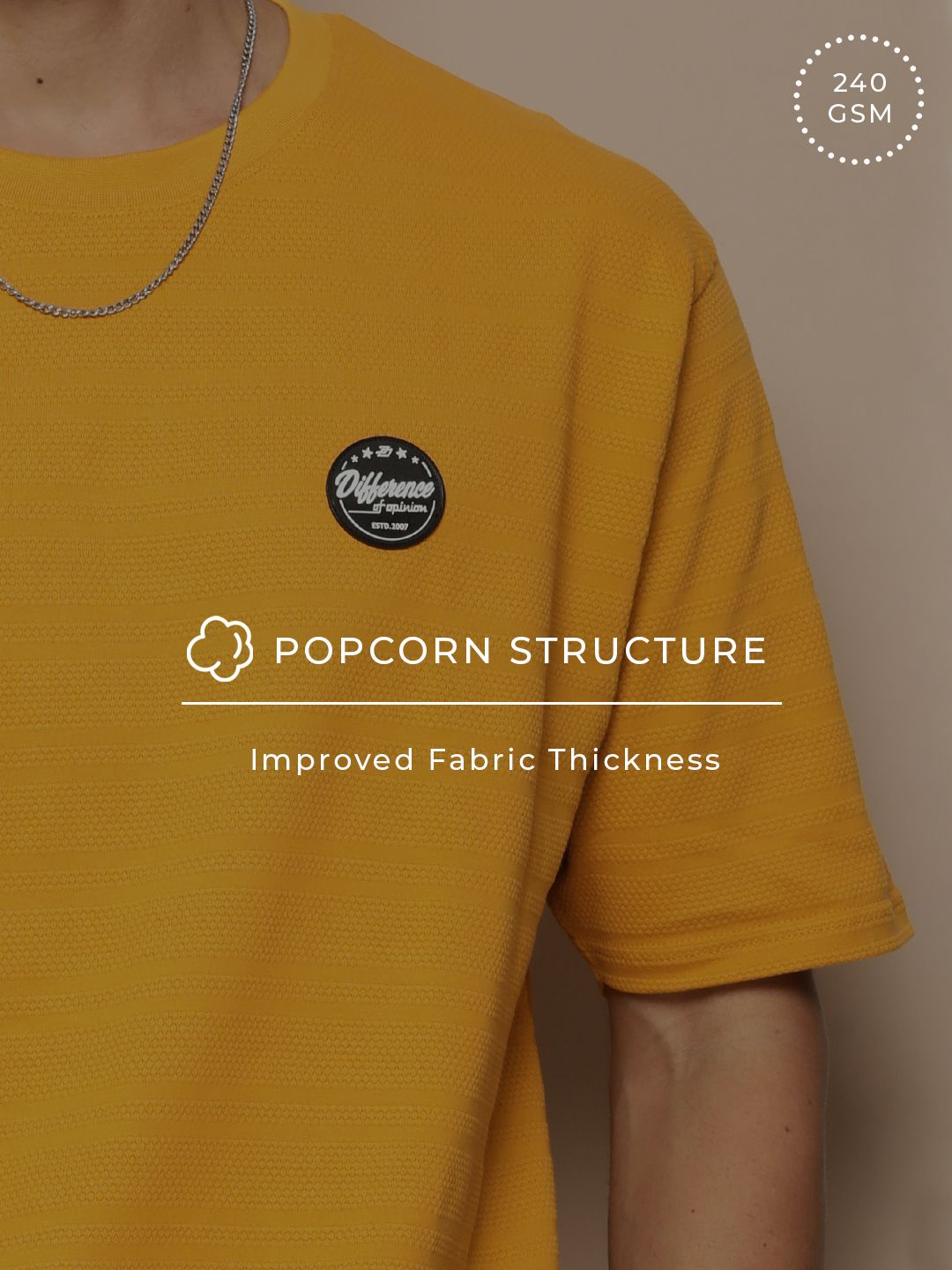 Difference of Opinion Men Self Design Applique Oversized T-shirt