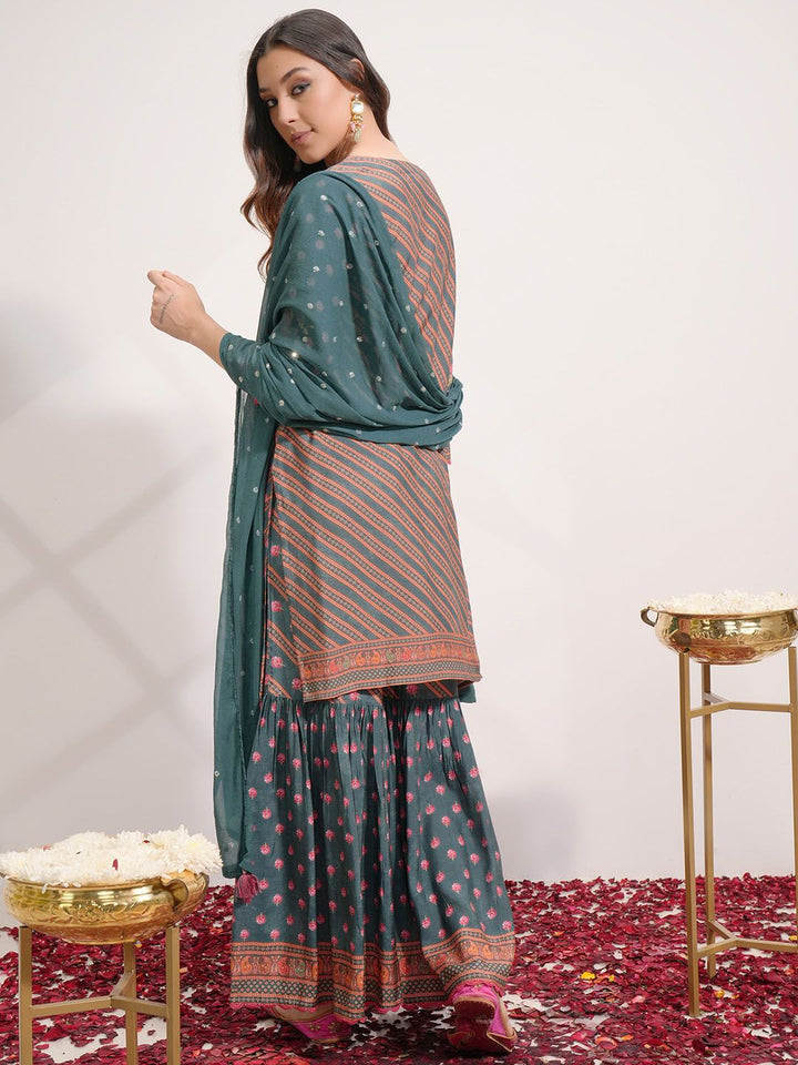 Vishudh Floral Printed Regular Beads and Stones Kurta with Sharara & With Dupatta