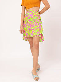 DressBerry Mellow-Mood Tie-Up Asymmetric Flounce Hem Mini Skirt
