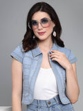 Style Quotient Women Open Front Crop Denim Shrug
