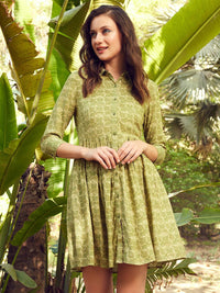 STREET 9 Printed Spread Collar A-Line Dress