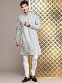 House of Pataudi Geometric Embroidered Mandarin Collar Mirror Work Jashn Kurta