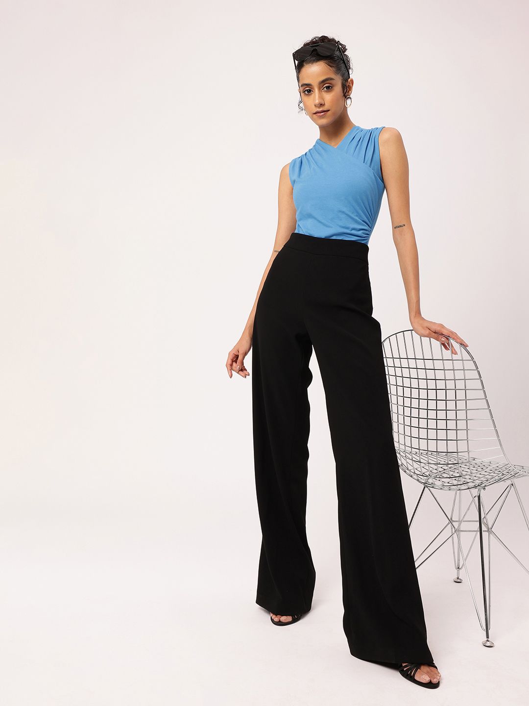 Feminine Blue Wrap Bliss Gathers Bodysuit