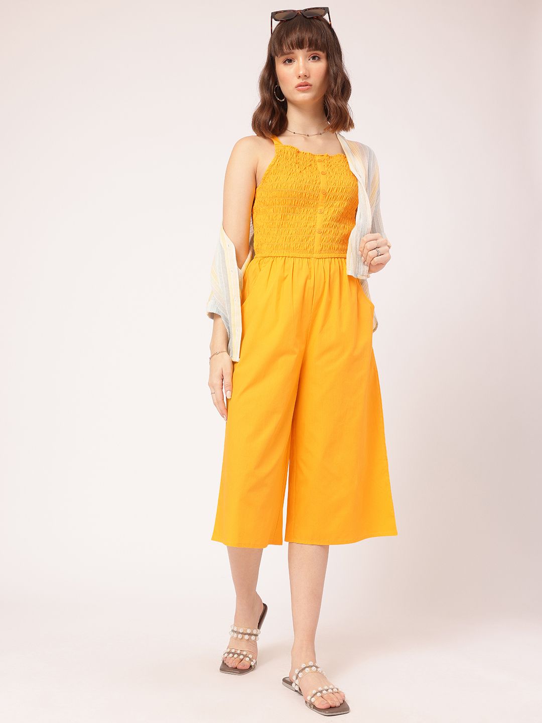 DressBerry Sunshine Styles Smocked Culotte Jumpsuit