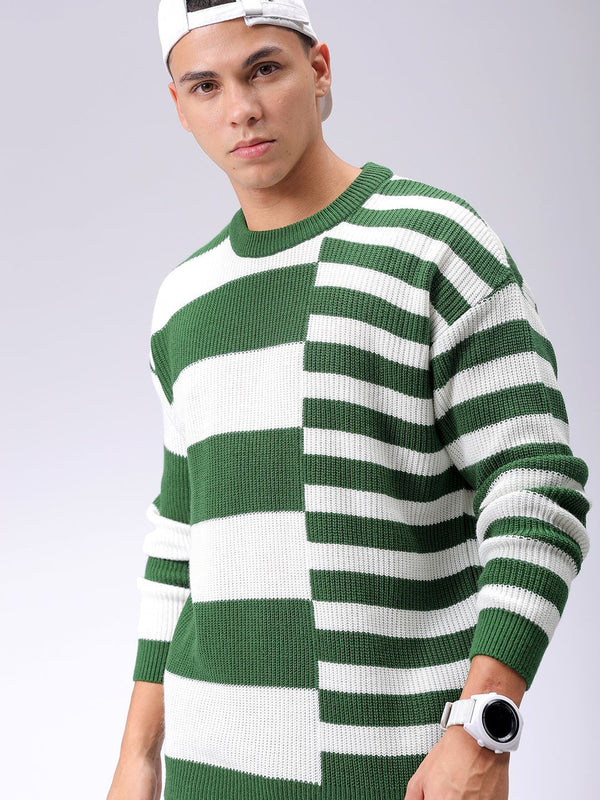 The Indian Garage Co Men Round Neck Long Sleeves Striped Pullover
