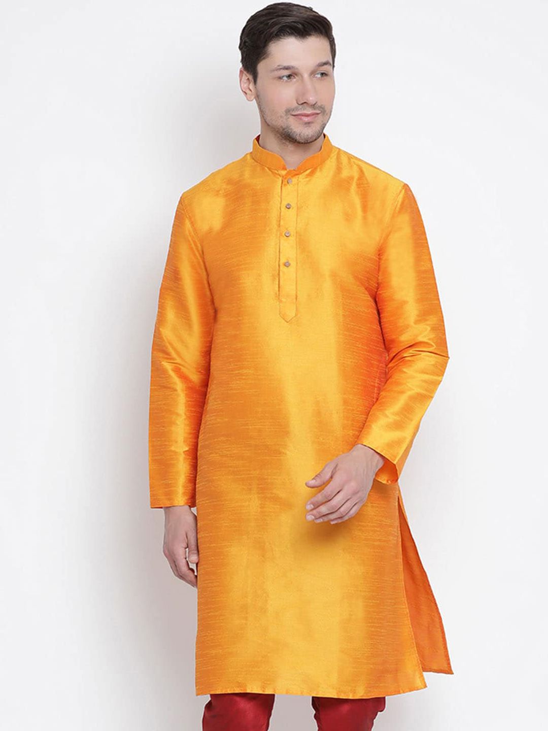 VASTRAMAY Men Orange Mandarin Collar Kurta
