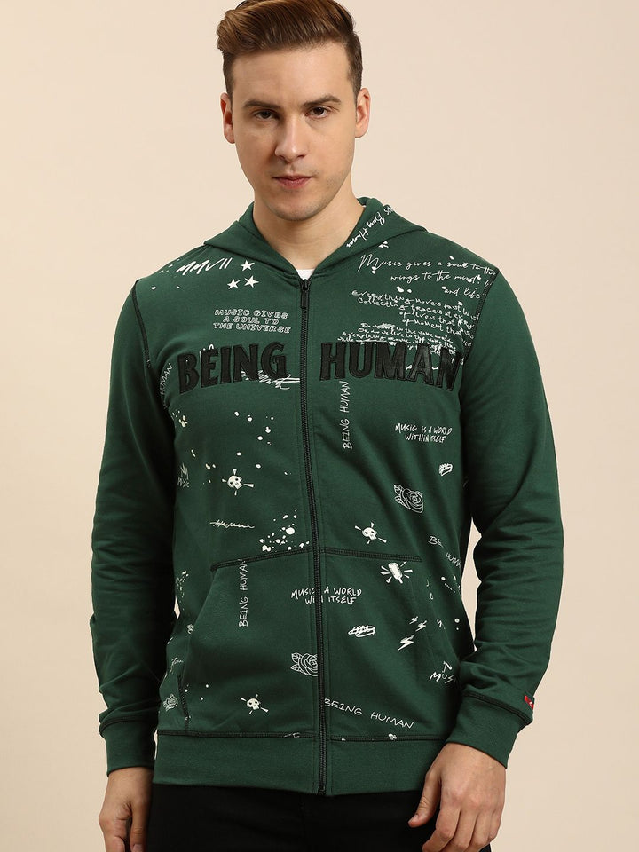 Being Human Men Graphic Printed Hooded Front-Open Sweatshirt