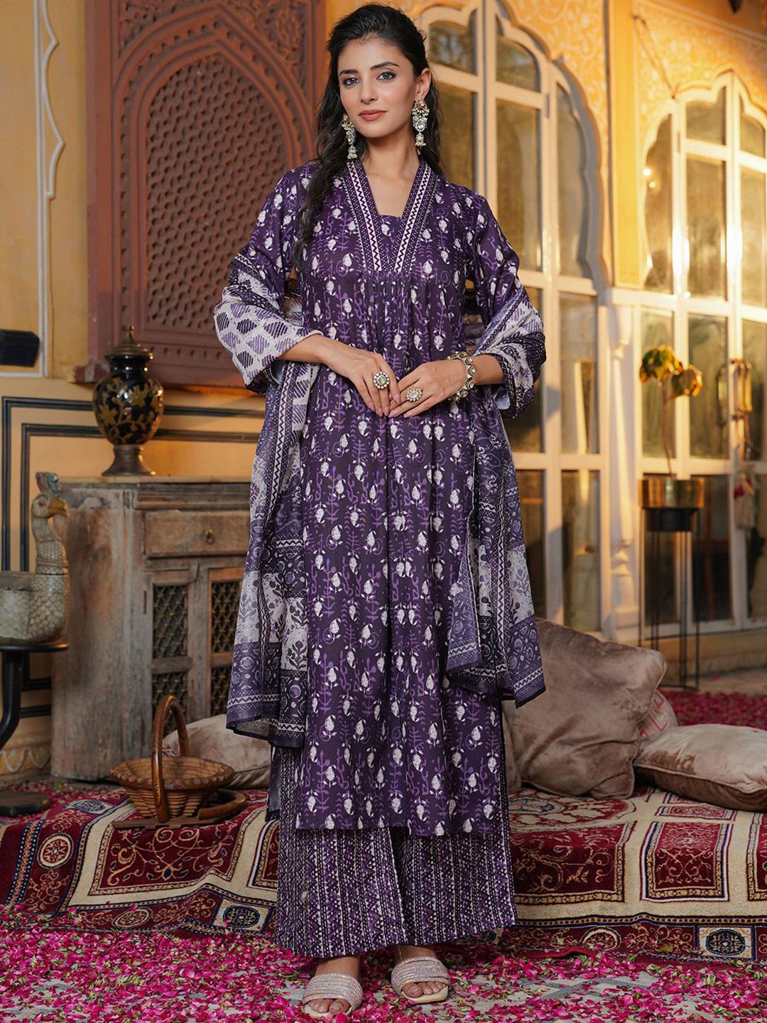 KALINI Women Paisley Printed Regular Kurta with Palazzos & Dupatta