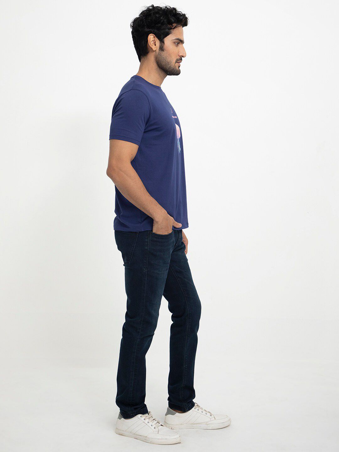 RARE RABBIT Men Cubana Graphic Printed Slim Fit Cotton T-Shirt