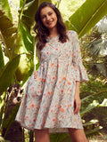 STREET 9 Floral Printed Pure Linen Fit & Flare Dress