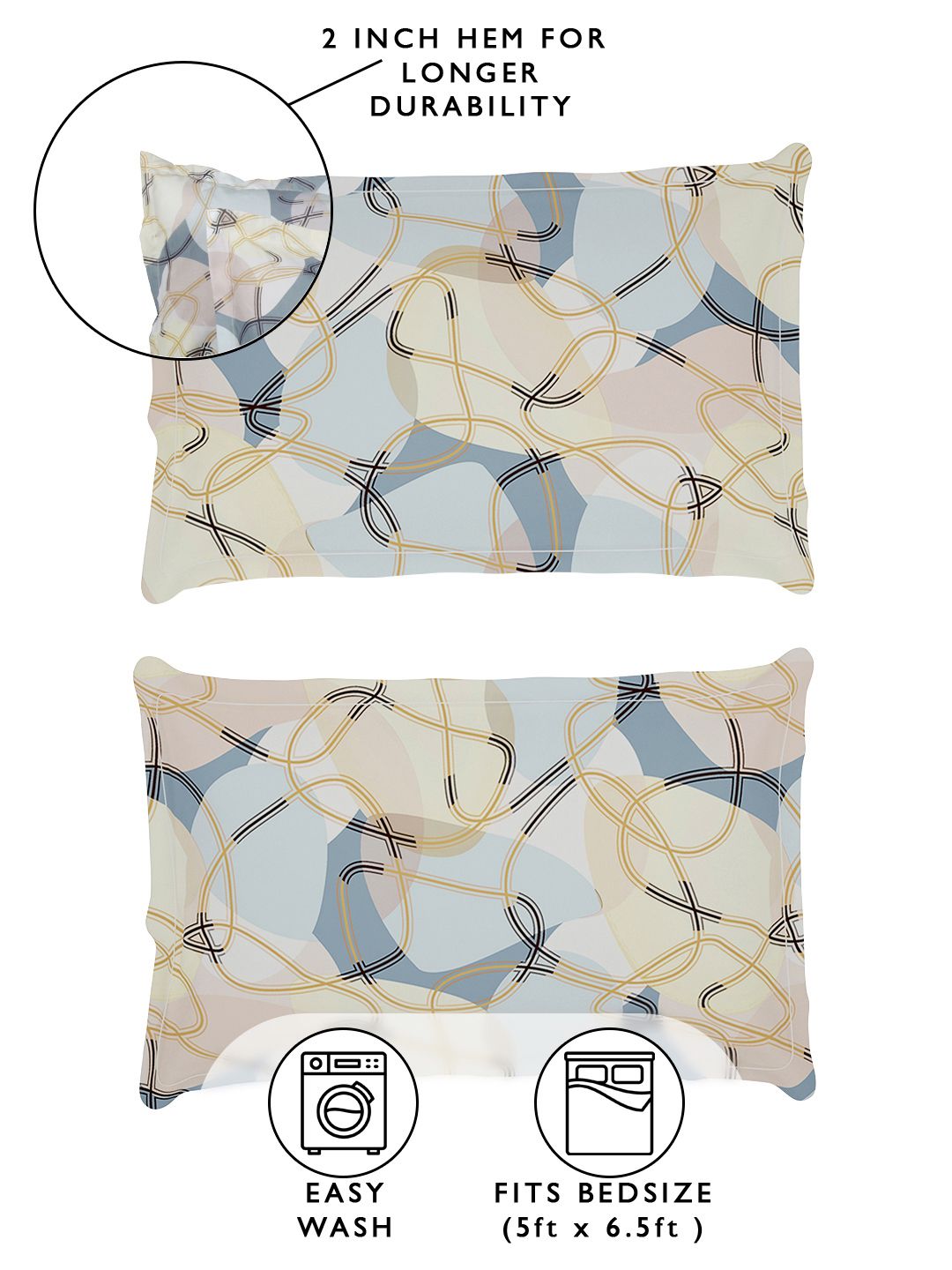 Story@home Arena Cream-Coloured & Grey Printed 180 TC Queen Bedsheet & 2 Pillow Covers