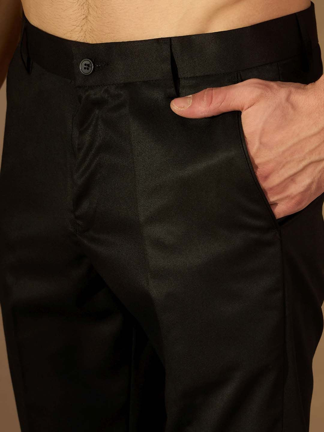 DENNISON Men Black Smart Tapered Fit Formal Trousers