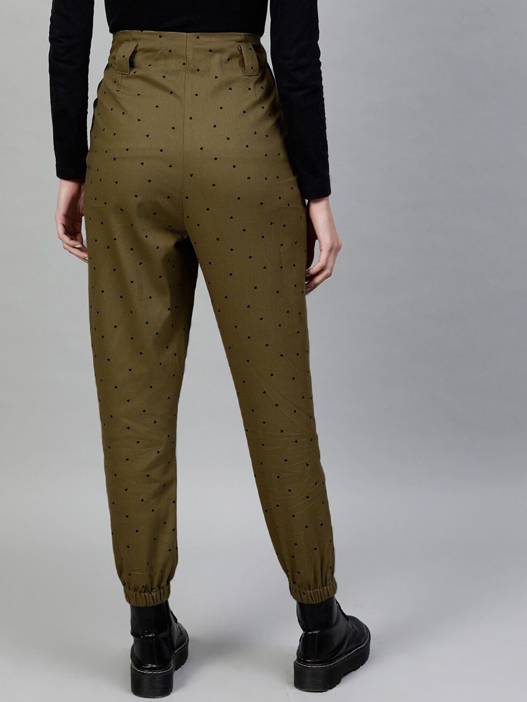 STREET 9 Women Olive Green & Black Regular Fit Printed Joggers