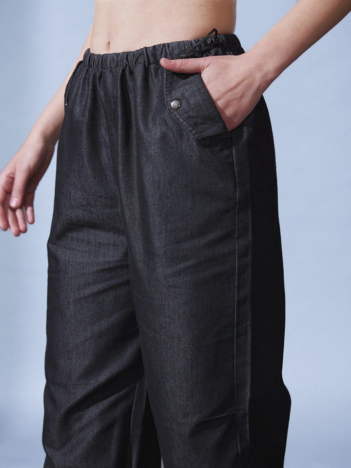 STREET 9 Women Black Smart Clean Look Pure Cotton Jogger Jeans