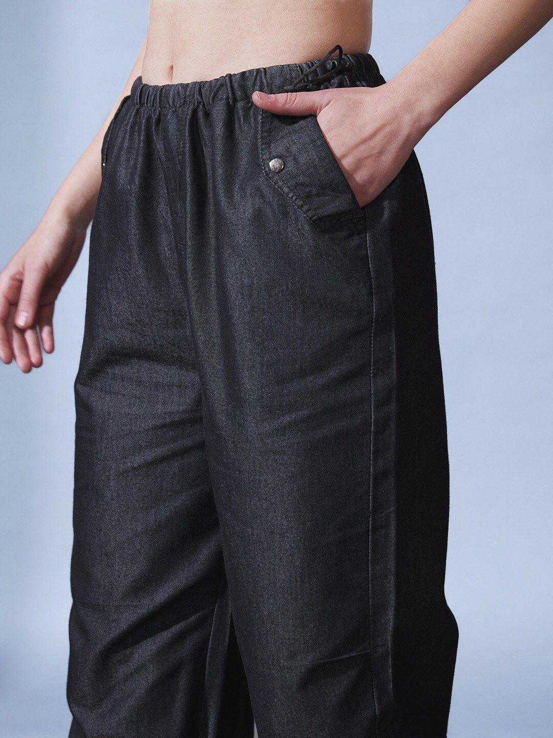 STREET 9 Women Black Smart Clean Look Pure Cotton Jogger Jeans