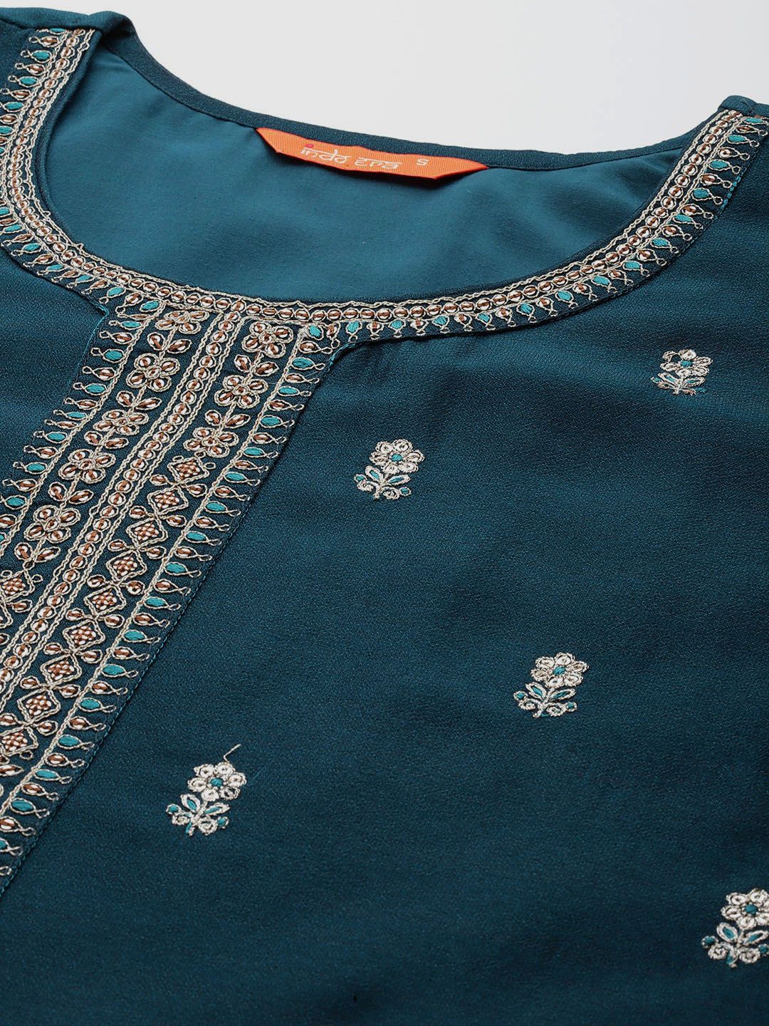 Indo Era Floral Embroidered Regular Sequinned Kurta with Trousers & Dupatta