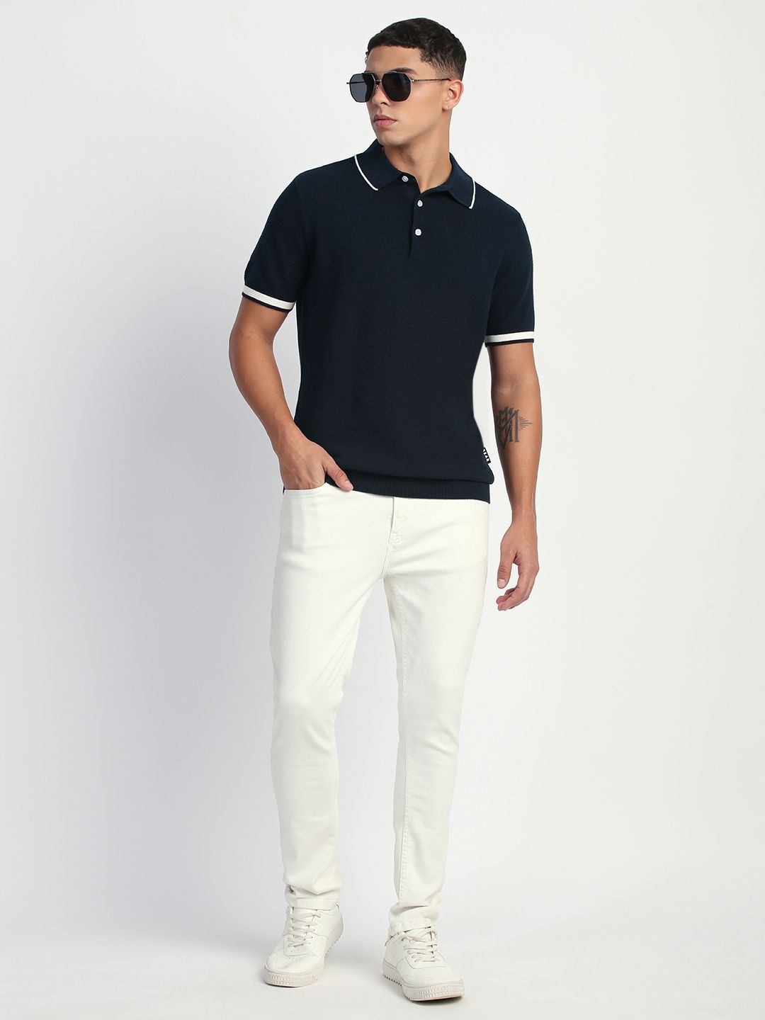 THE BEAR HOUSE Men Solid Polo Collar Cotton T-shirt