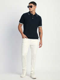 THE BEAR HOUSE Men Solid Polo Collar Cotton T-shirt