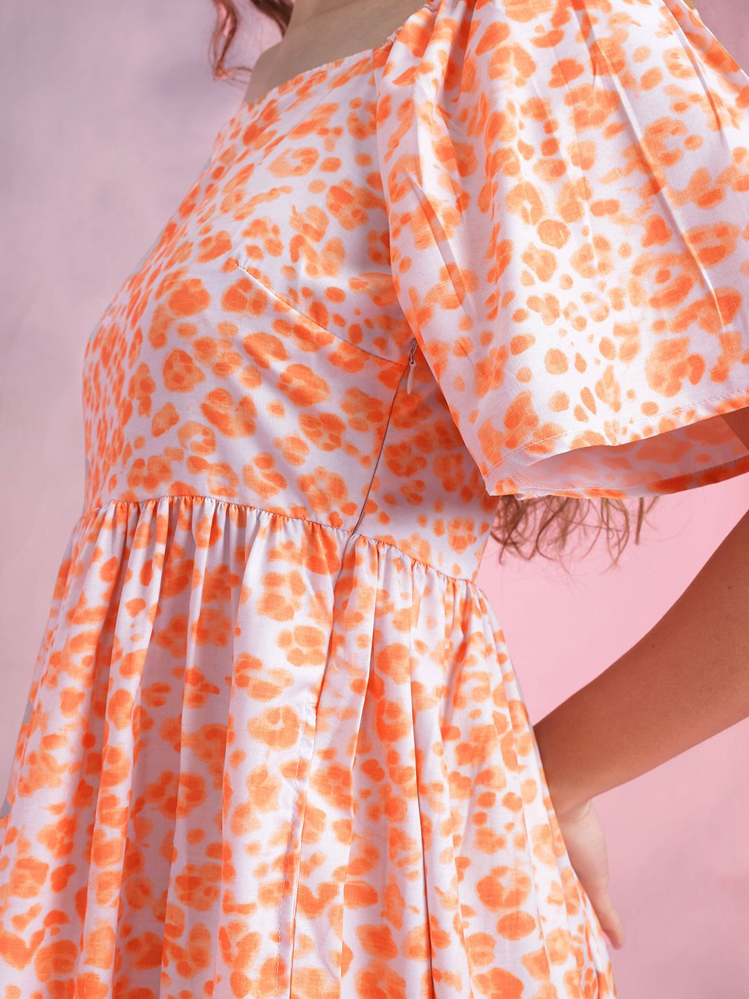 DressBerry Print Flared Sleeve A-Line Midi Dress