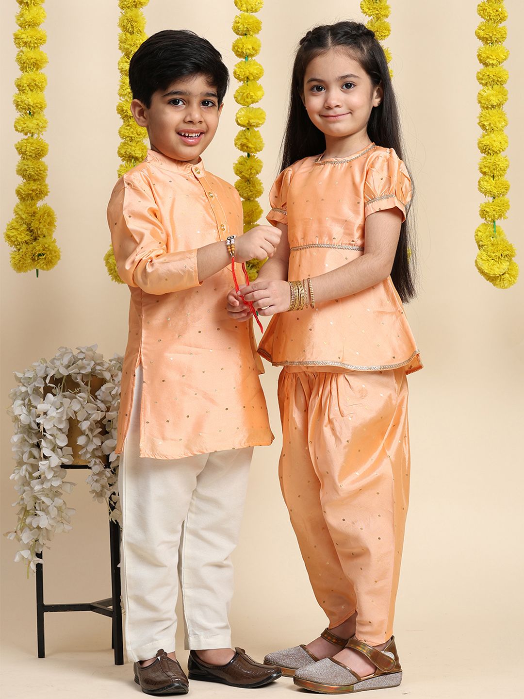 Cutiekins Girls Ethnic Motifs Embroidered Zari Kurta With Dhoti Pants