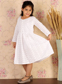 VASTRAMAY Girls White Chikankari Cotton Ethnic Dress