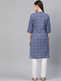 W Women Checked & Printed Cotton Straight Kurta