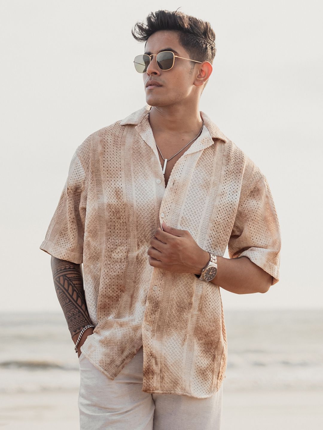 Powerlook Men Self Design Cuban Collar Casual Shirt