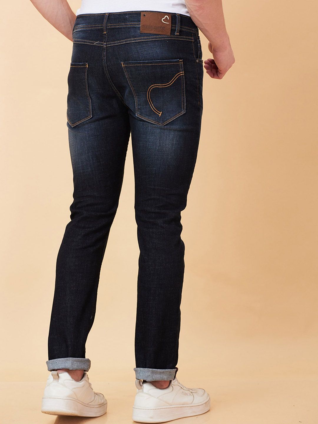 Being Human Men Slim Straight Fit Mildly Distressed Light Fade Stretchable Jeans