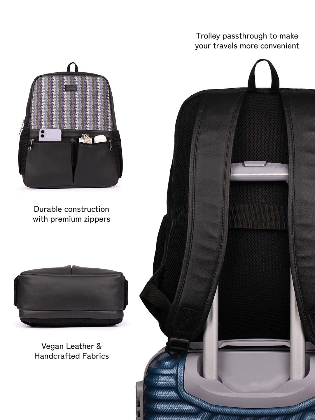 ZOUK Bombay Houndstooth Printed Backpack with Compression Straps Up to 16 inch